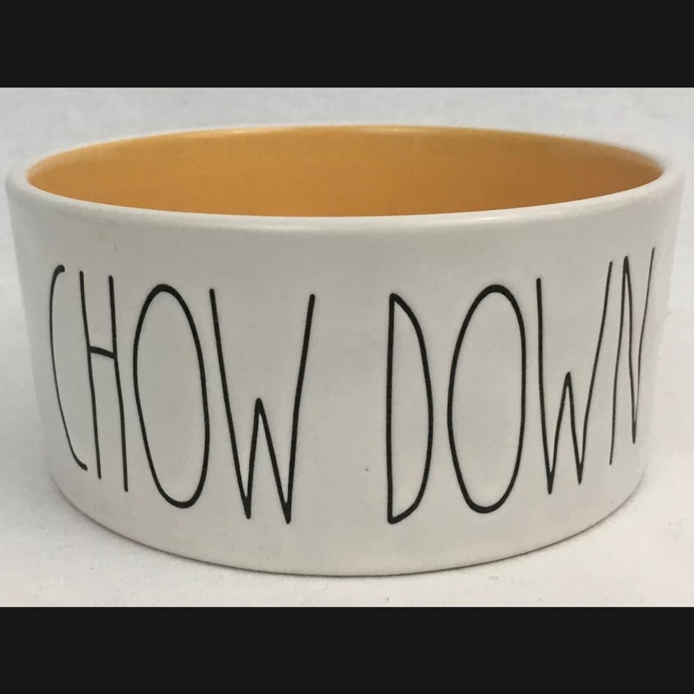 Rae Dunn Large Dog Dish Chow Down Pet Bowl Orange Interior 6” New RARE COLOR - Picture 4 of 14